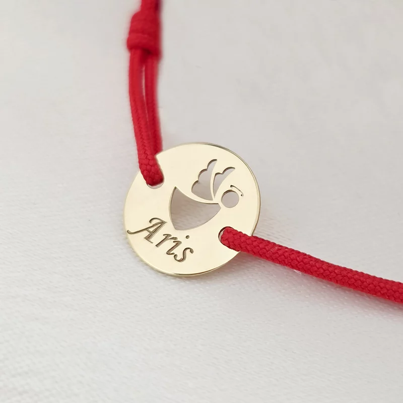 Bratara personalizata - Banut 10 mm - Inger pazitor decupat cu aripi laterale - Argint 925 placat cu Aur Galben 18K - Snur reglabil picture - 1