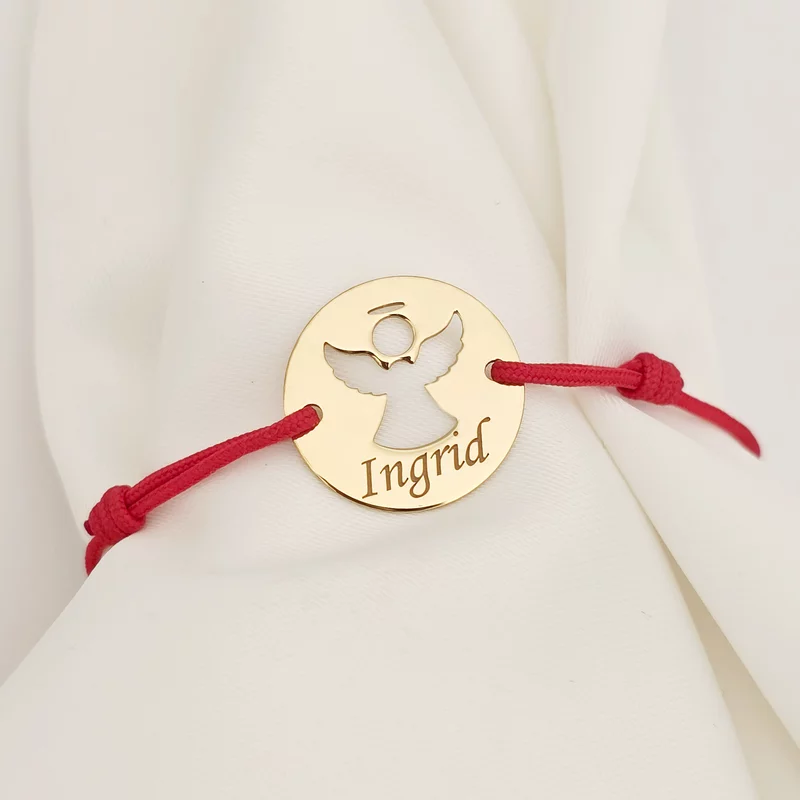 Bratara personalizata - Banut 15 mm - Inger pazitor decupat cu aripi deschise - Argint 925 placat cu Aur Galben 18K - Snur reglabil picture - 5