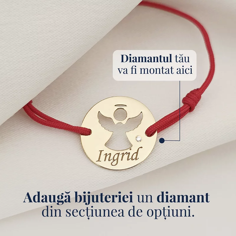 Bratara personalizata - Banut 15 mm - Inger pazitor decupat cu aripi deschise - Argint 925 placat cu Aur Galben 18K - Snur reglabil picture - 3