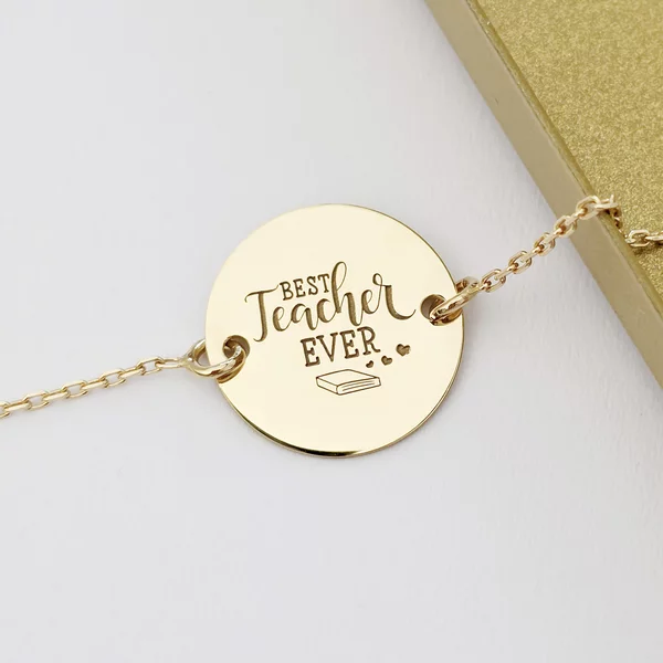 Bratara personalizata - Best Teacher - Banut de 15 mm - cu lantisor - Argint 925 placat cu Aur Galben 18K