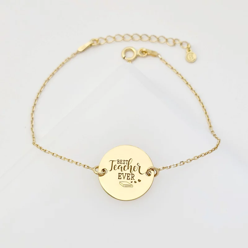 Bratara personalizata - Best Teacher - Banut de 15 mm - cu lantisor - Argint 925 placat cu Aur Galben 18K picture - 4