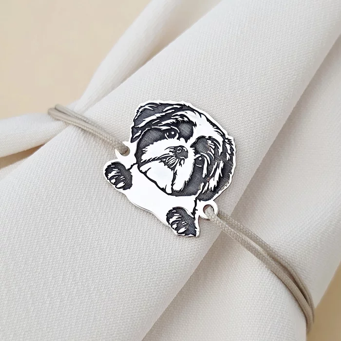 Bratara personalizata - Caine rasa Shih Tzu - Argint 925 - snur reglabil diverse culori