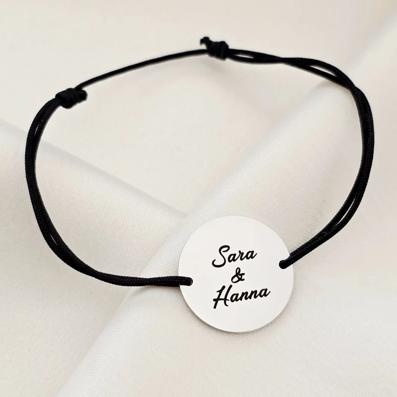 Bratara personalizata cu banut 18 mm si snur reglabil - Otel Inoxidabil 316L picture - 3