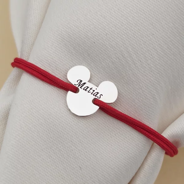 Bratara personalizata cu nume - Forma Soricel - Argint 925 - snur reglabil