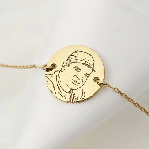 Bratara personalizata cu poza - Amintiri clădite - Banut 15 mm cu lantisor - Argint 925 placat cu Aur Galben 18K