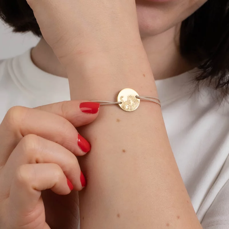 Bratara personalizata cu poza - Capsula timpului - Banut 15 mm - Aur Galben 14K - Snur reglabil, diverse culori picture - 2