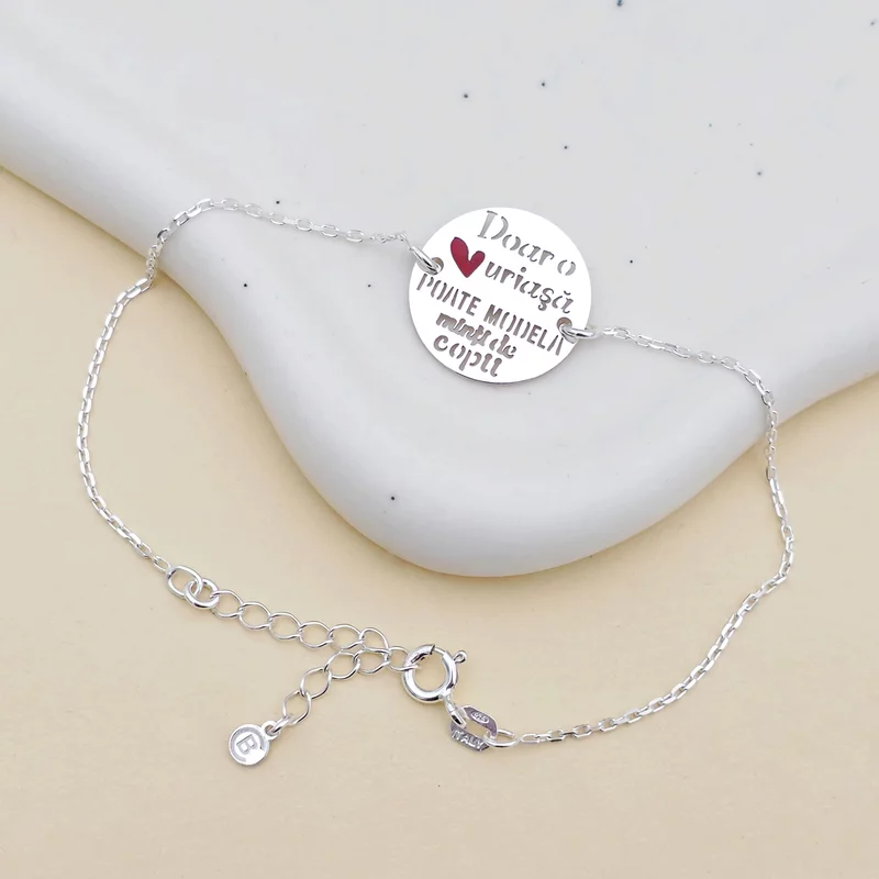Bratara personalizata - Educatoare/Invatatoare - Banut decorat cu email si text decupat - Argint 925 - cu lantisor picture - 2