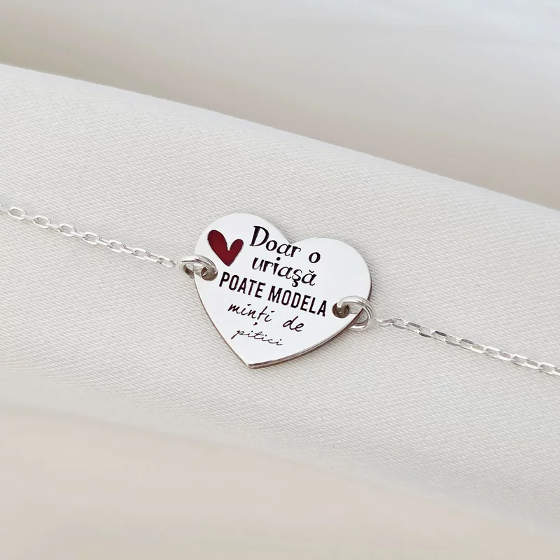 Bratara personalizata - Educatoare/Invatatoare - Inima decorata cu email - Argint 925 - cu lantisor picture - 3