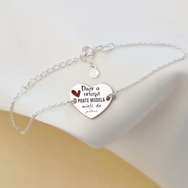Bratara personalizata - Educatoare/Invatatoare - Inima decorata cu email - Argint 925 - cu lantisor picture - 4