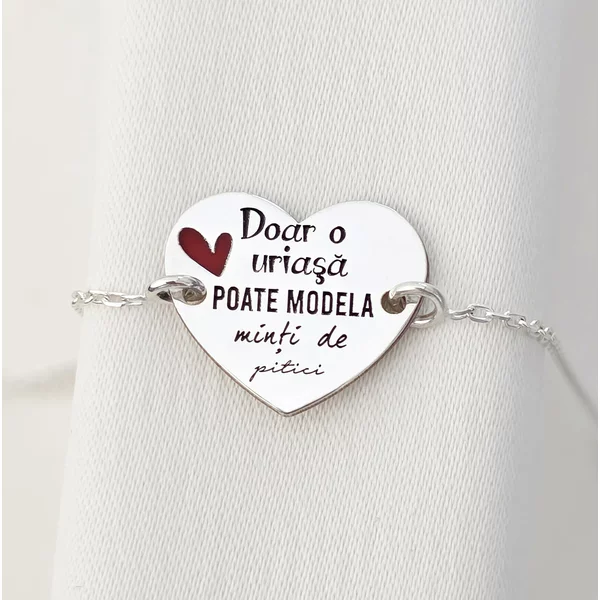 Bratara personalizata - Educatoare/Invatatoare - Inima decorata cu email - Argint 925 - cu lantisor