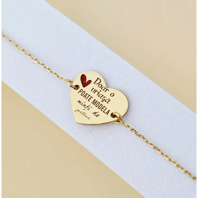 Bratara personalizata - Educatoare/Invatatoare - Inima decorata cu email - Argint 925  placat cu Aur Galben 18K - cu lantisor picture - 2