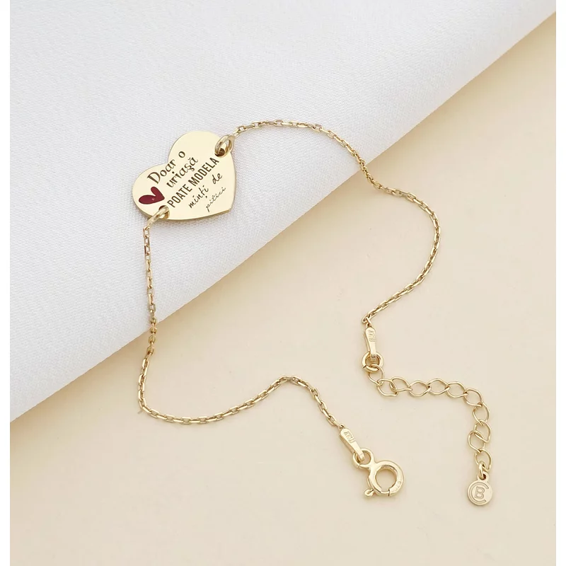 Bratara personalizata - Educatoare/Invatatoare - Inima decorata cu email - Argint 925  placat cu Aur Galben 18K - cu lantisor picture - 3