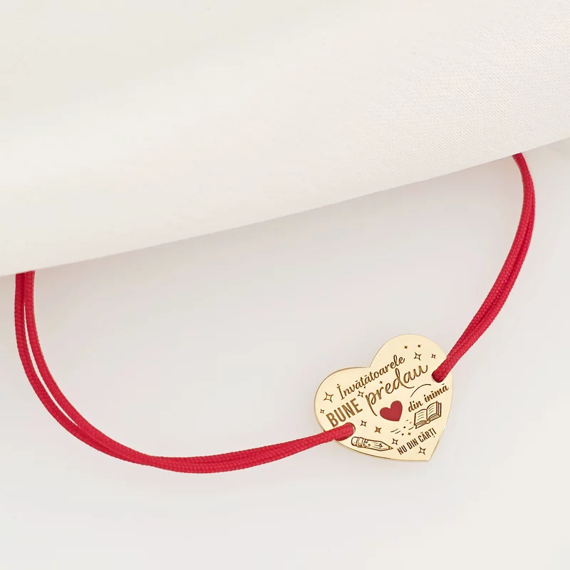 Bratara personalizata - Pandantiv inima Invatatoare - email rosu - Argint 925 placat cu Aur Galben 18K - Snur reglabil picture - 2
