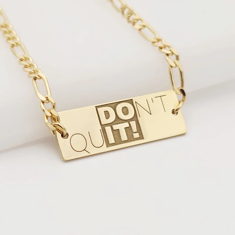 Bratara  personalizata - placuta cu text personalizat Don\'t Quit - Argint 925 placat cu Aur Galben 18K - bratara barbati cu lant picture - 2
