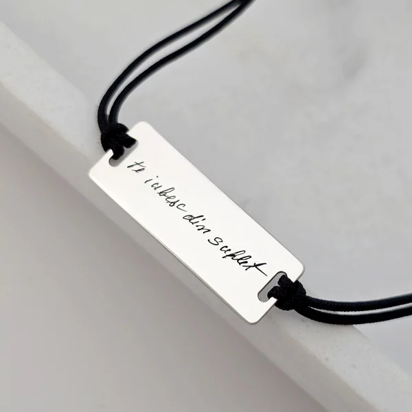 Bratara personalizata - Semnatura sau gravura scrisului de mana -  Placuta Argint 925 - Snur reglabil