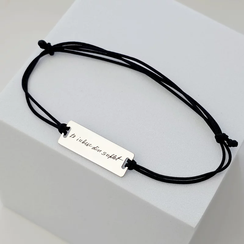 Bratara personalizata - Semnatura sau gravura scrisului de mana -  Placuta Argint 925 - Snur reglabil picture - 2