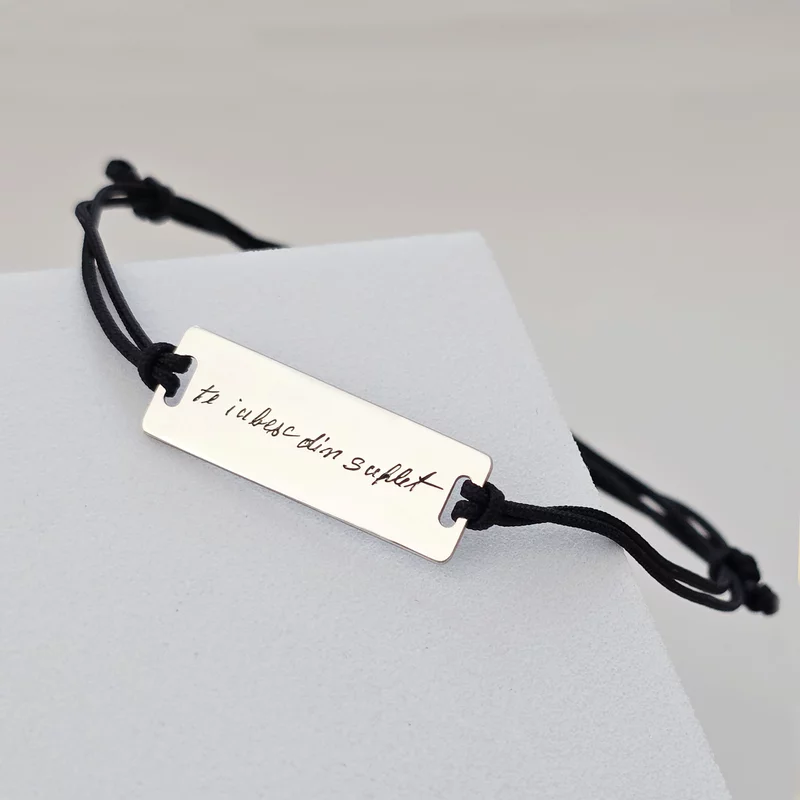Bratara personalizata - Semnatura sau gravura scrisului de mana -  Placuta Argint 925 - Snur reglabil picture - 3