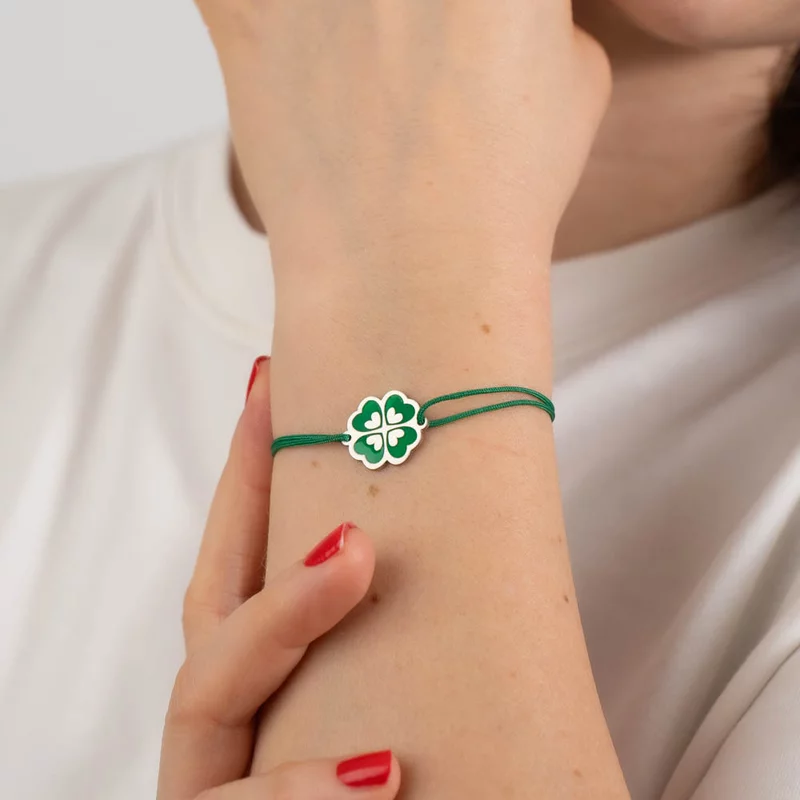 Bratara personalizata - Trifoi decorat cu email - Aspect mat - Argint 925 - Snur reglabil picture - 2