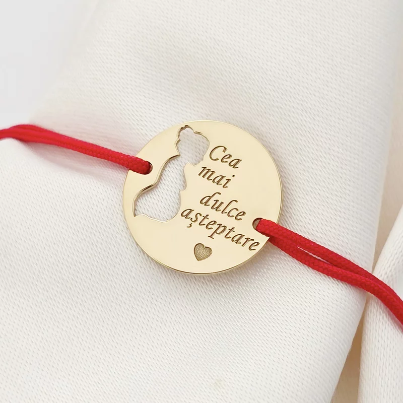 Bratara personalizata - Viitoare Mamica - Argint 925 placat cu aur Aur Galben 18K, snur reglabil - diverse culori picture - 1