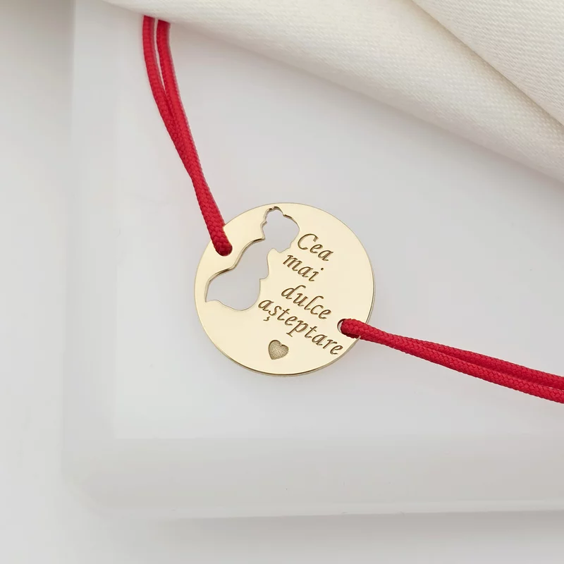 Bratara personalizata - Viitoare Mamica - Argint 925 placat cu aur Aur Galben 18K, snur reglabil - diverse culori picture - 3