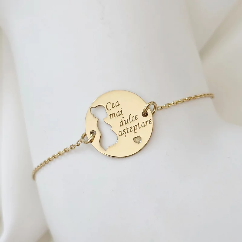 Bratara personalizata - Viitoare Mamica - Argint 925 placat cu Aur Galben 18K, cu lantisor picture - 3
