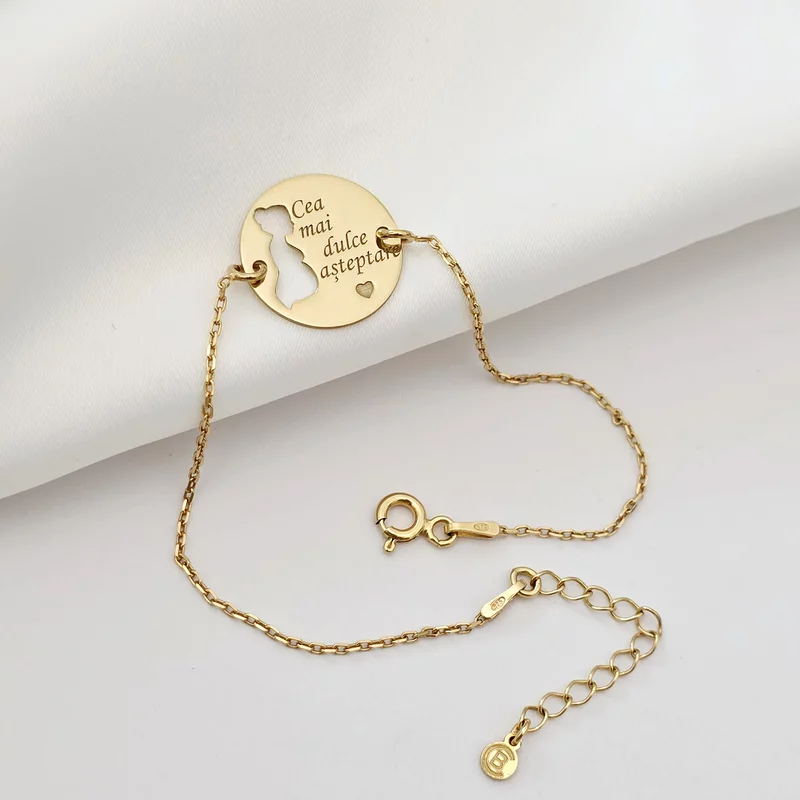 Bratara personalizata - Viitoare Mamica - Argint 925 placat cu Aur Galben 18K, cu lantisor picture - 4