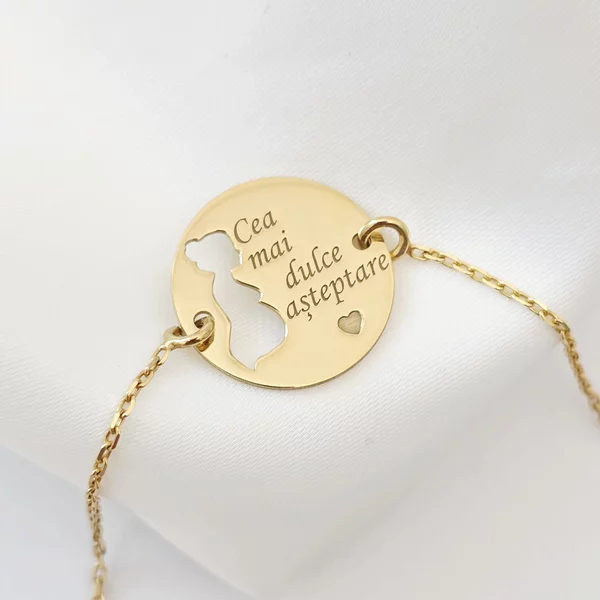 Bratara personalizata - Viitoare Mamica - Argint 925 placat cu Aur Galben 18K, cu lantisor