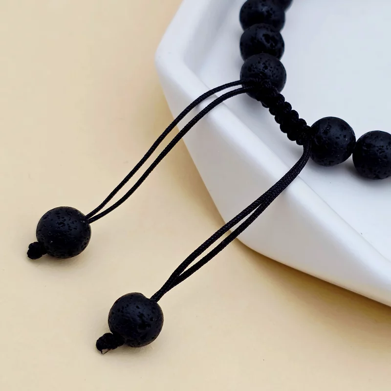 Bratara pietre semipretioase Lava si Ochi de tigru de 8 mm - trei cilindrii din Argint 925 - Snur negru picture - 4