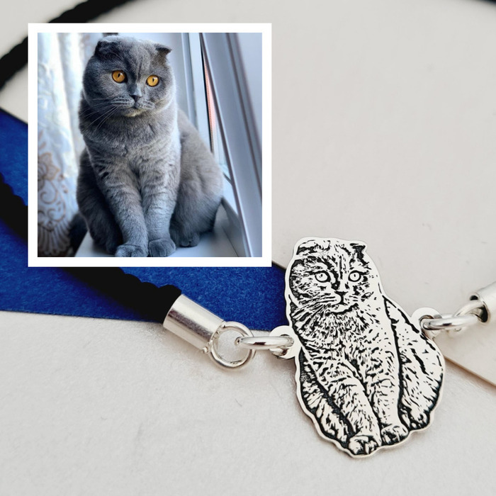Bratara pisica iubita – Personalizare cu poza – Argint 925 – Snur gros, model fix 925