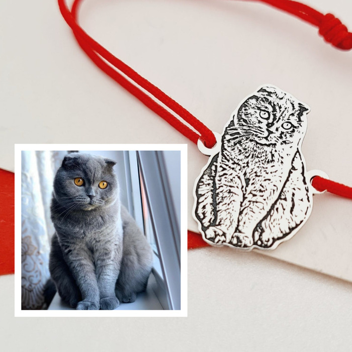 Bratara pisica iubita – Personalizare cu poza – Argint 925 – Snur reglabil, diverse culori 925