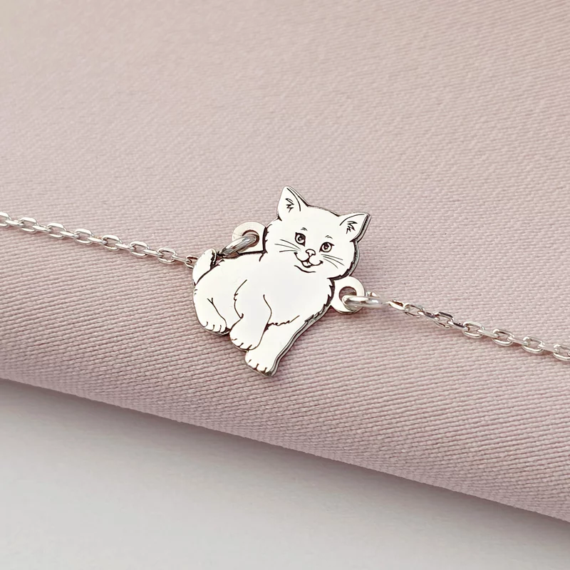 Bratara pisica pufoasa cu lantisor - Argint 925 picture - 2