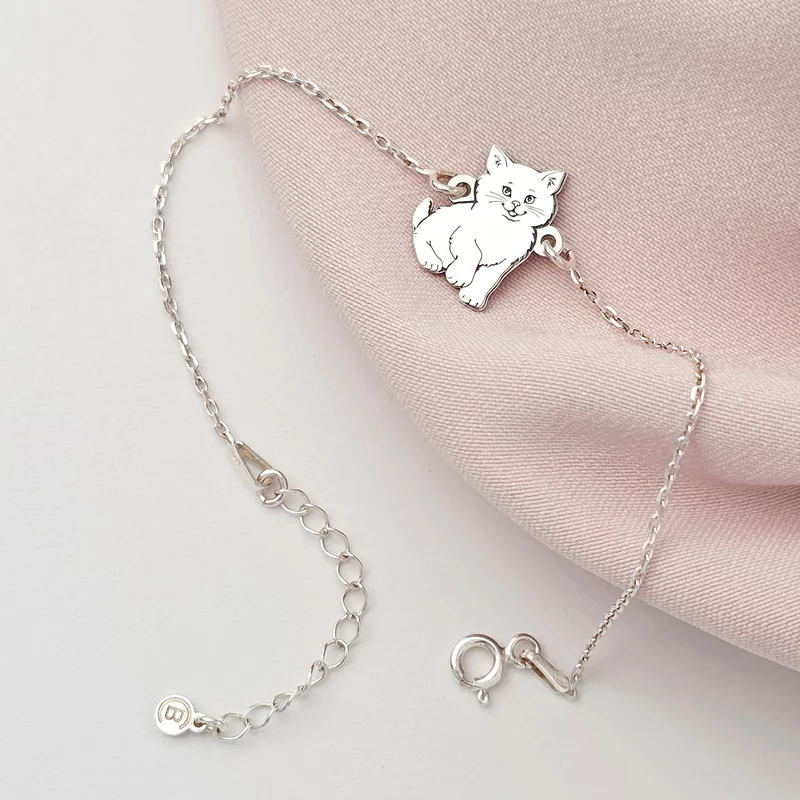 Bratara pisica pufoasa cu lantisor - Argint 925 picture - 3