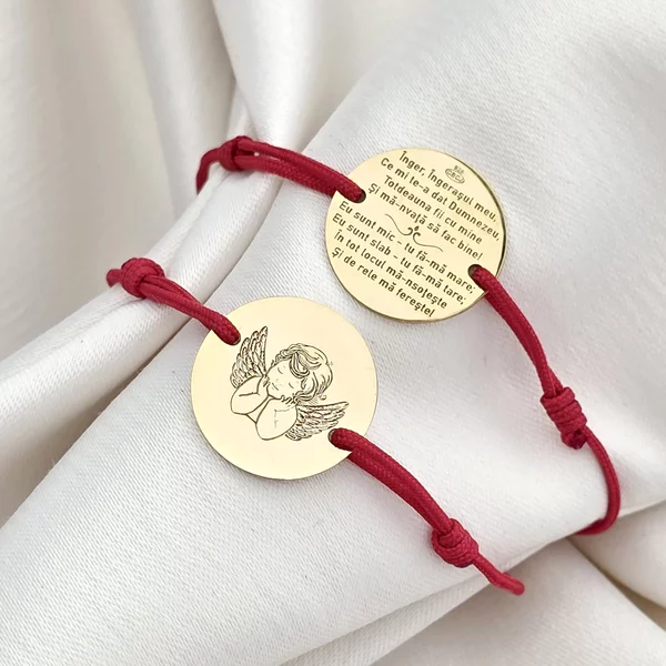 Bratara Rugaciune Ingerasul meu - Bijuterie cu Har - Argint 925 placat cu Aur Galben 18K - Snur reglabil