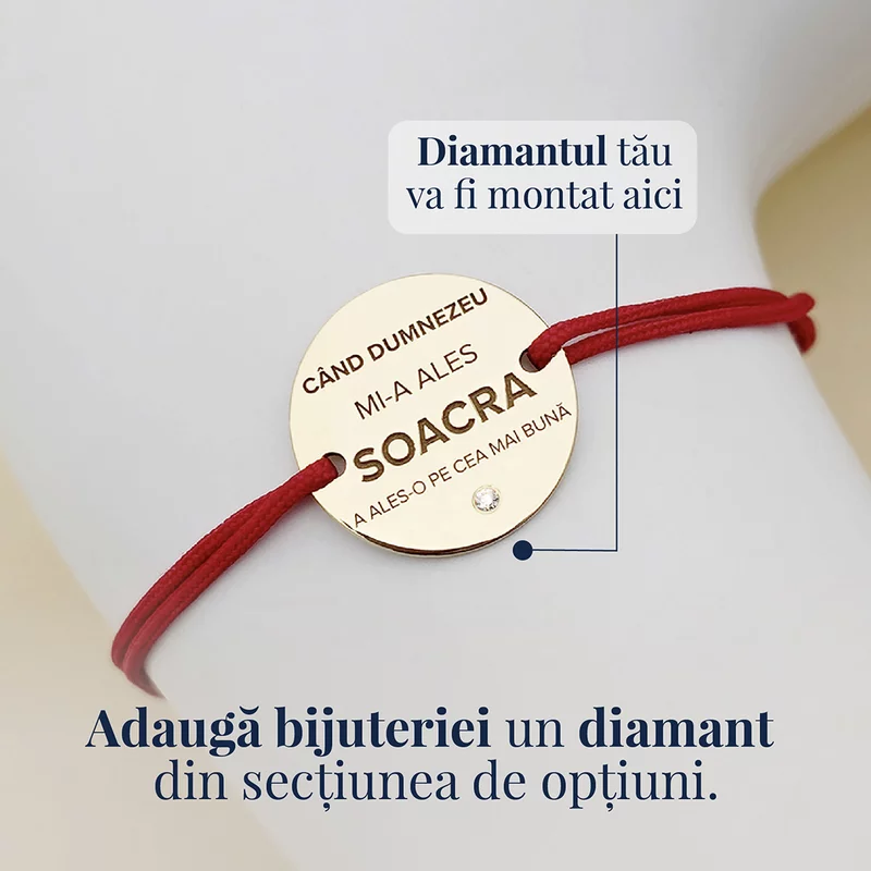 Bratara Soacra - Aleasa de Dumnezeu - Argint 925 placat cu Aur Galben 18K si Cristal Swarovski - Snur reglabil picture - 3