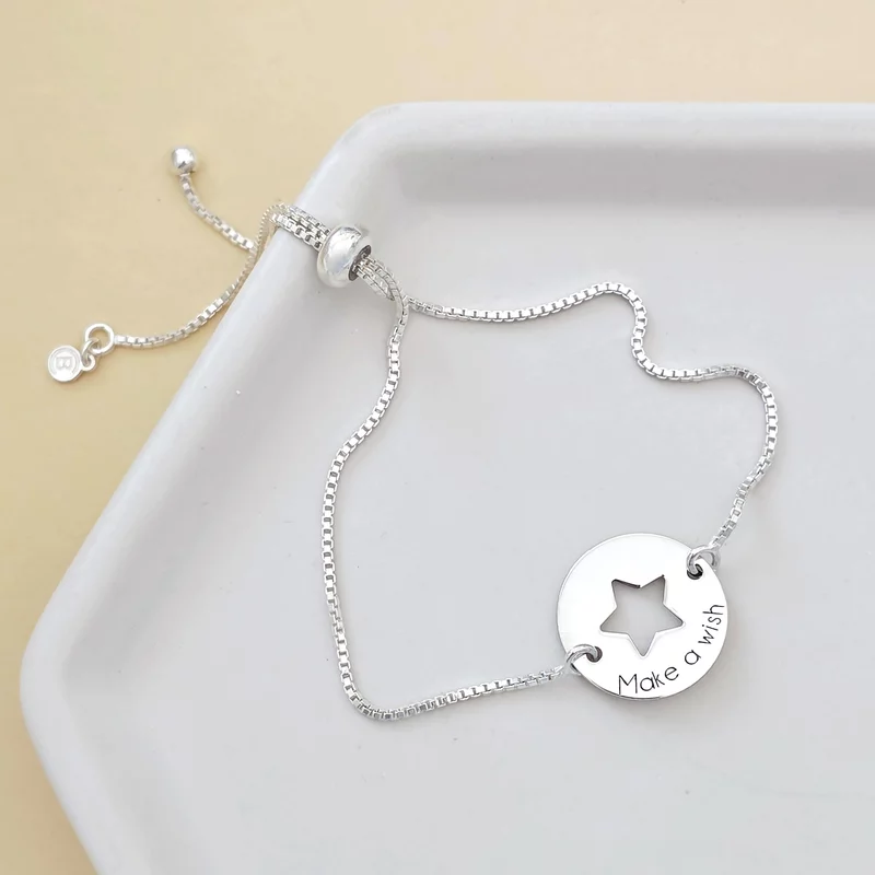 Bratara banut cu stea decupata - Make a wish - Lantisor glisant ajustabil - Argint 925 picture - 3