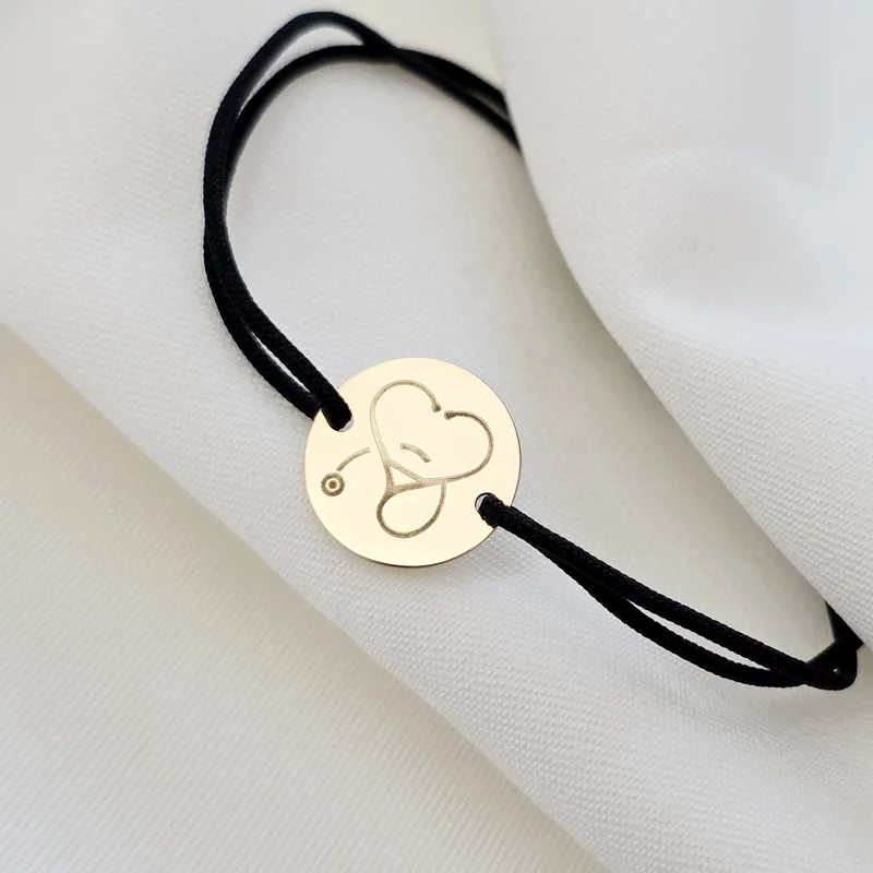 Bratara Stetoscop sub forma unei inimi - Banut 12 mm - Aur Galben 9K - Snur reglabil, diverse culori picture - 4