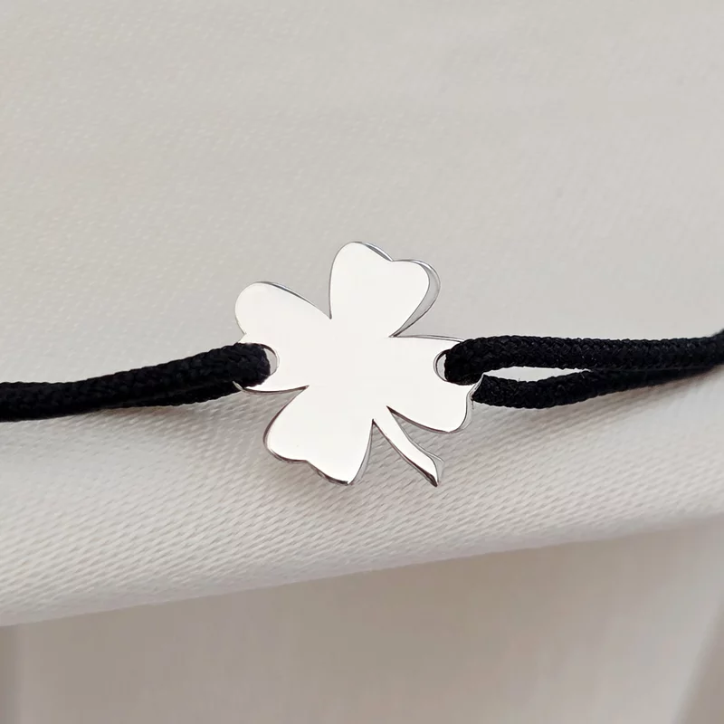 Bratara - Trifoi cu 4 foi - Aur Alb 14K - snur reglabil picture - 1