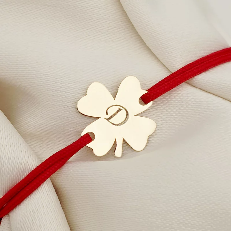 Bratara - Trifoi cu 4 foi - Aur Galben 14K - snur reglabil