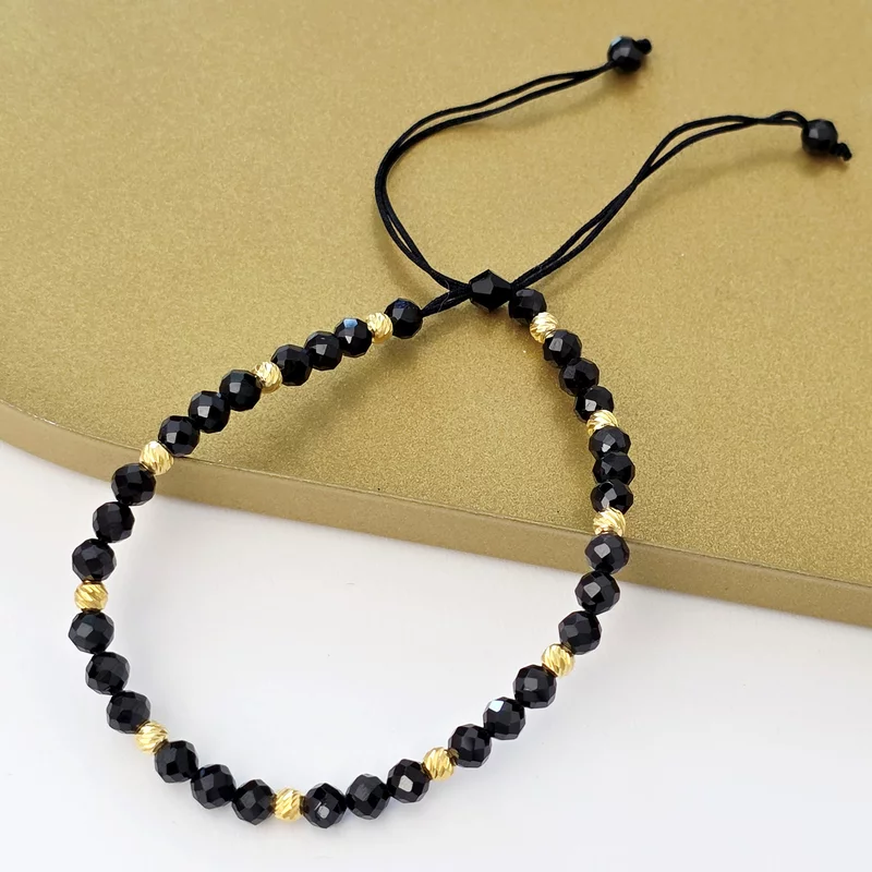 Bratara Vitalitate - Energie Revitalizanta - Bilute 2.5 mm din Argint 925 placat cu Aur 18K - Pietre semipretioase Spinel - Snur negru picture - 2