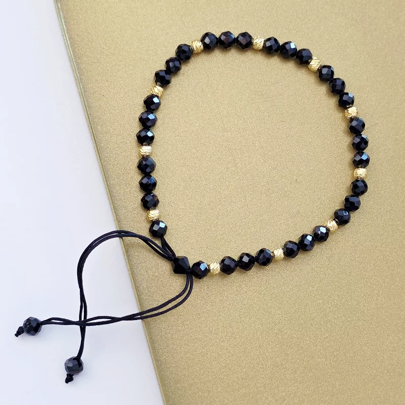 Bratara Vitalitate - Energie Revitalizanta - Bilute 2.5 mm din Argint 925 placat cu Aur 18K - Pietre semipretioase Spinel - Snur negru picture - 3
