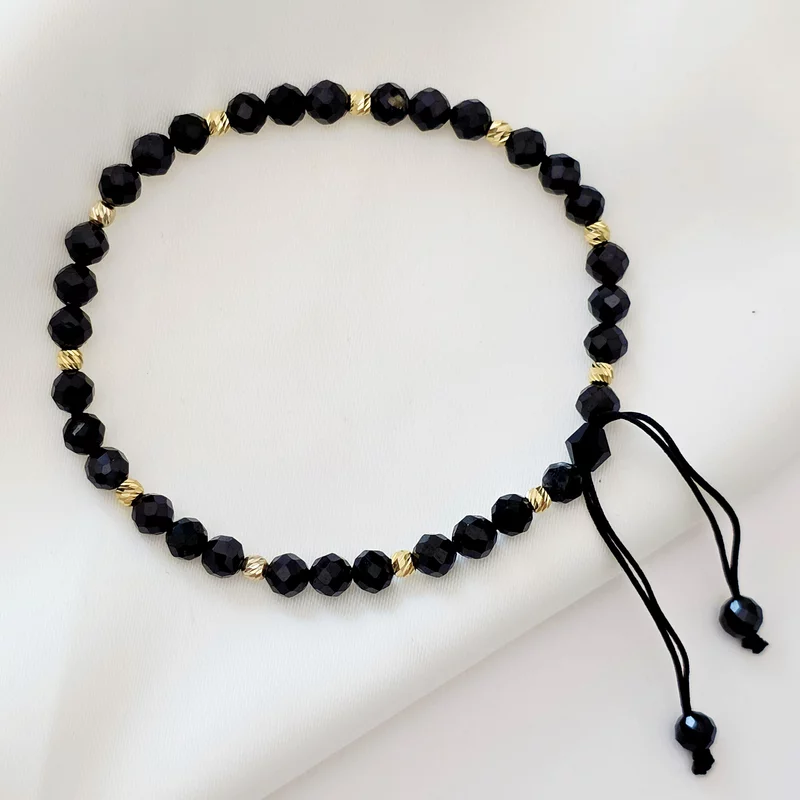 Bratara Vitalitate - Energie Revitalizanta - Bilute 2.5 mm din Aur 14K - Pietre semipretioase Spinel - Snur negru picture - 3