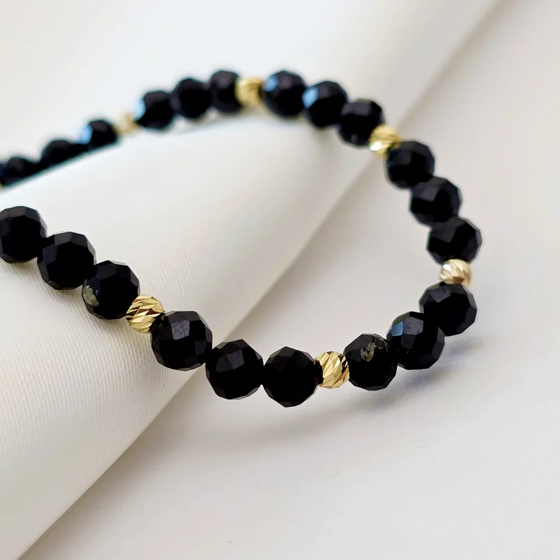 Bratara Vitalitate - Energie Revitalizanta - Bilute 2.5 mm din Aur 14K - Pietre semipretioase Spinel - Snur negru picture - 5