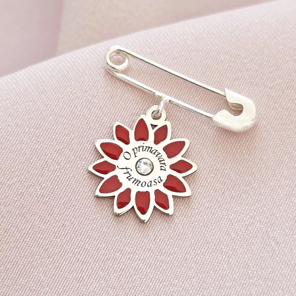 Brosa Ac de siguranta - Floare de Primavara –  Argint 925 - Cristal Swarovski