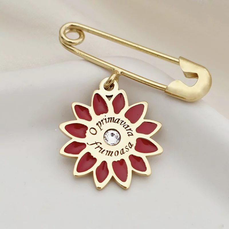 Brosa Ac de siguranta - Floare de Primavara –  Argint 925 placat cu Aur Galben 18K - Cristal Swarovski picture - 4