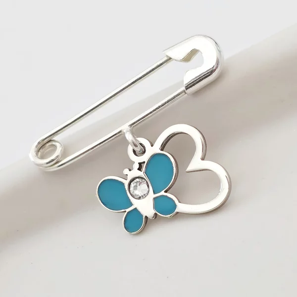 Brosa Ac de siguranta - Fluture in zbor de culoare –  Argint 925 - Email turcoaz & Cristal Swarovski