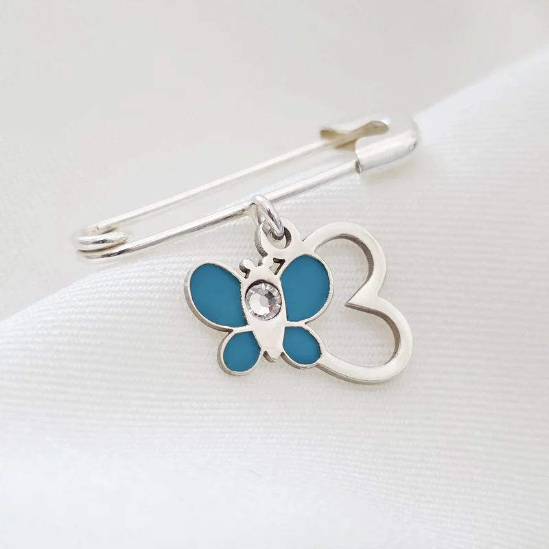 Brosa Ac de siguranta - Fluture in zbor de culoare –  Argint 925 - Email turcoaz & Cristal Swarovski picture - 4