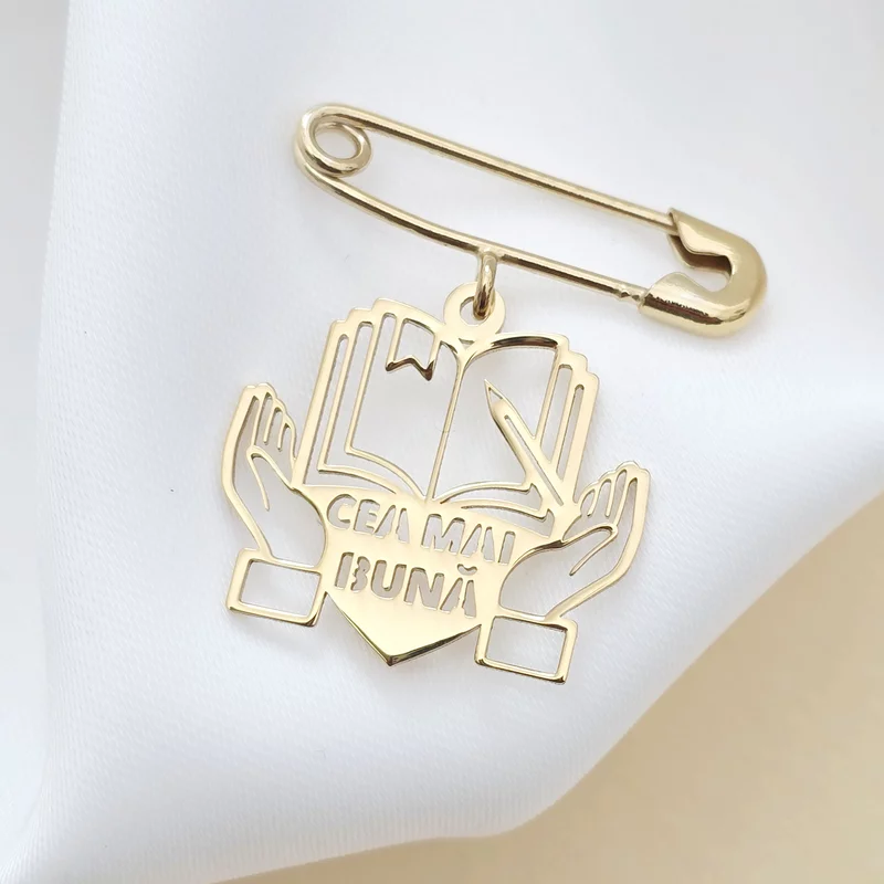 Brosa Ac de siguranta - Pandantiv Carte –  Argint 925 placat cu Aur Galben 18K picture - 3