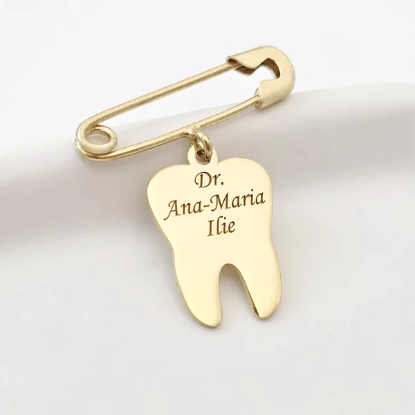 Brosa Ac de siguranta - Pandantiv Dinte –  Argint 925 placat cu Aur Galben 18K