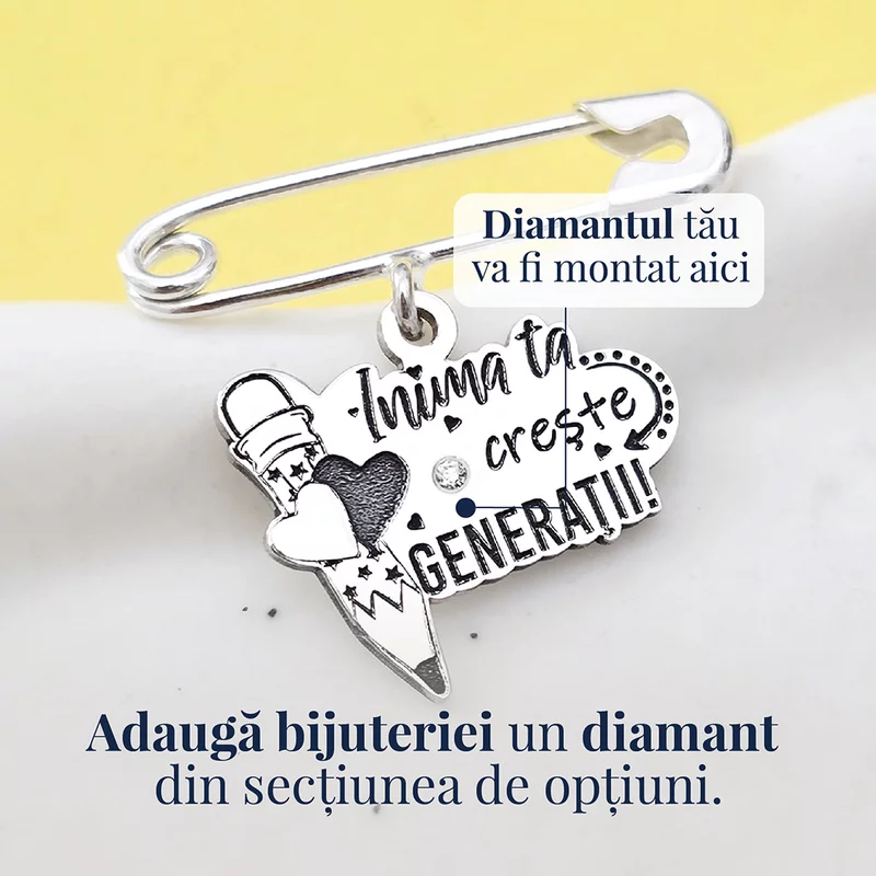Brosa Ac de siguranta - Pandantiv Educatoare/Invatatoare –  Argint 925 - Cristal Swarovski picture - 3