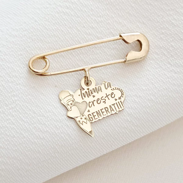 Brosa Ac de siguranta - Pandantiv Educatoare/Invatatoare - Aur Galben 9K